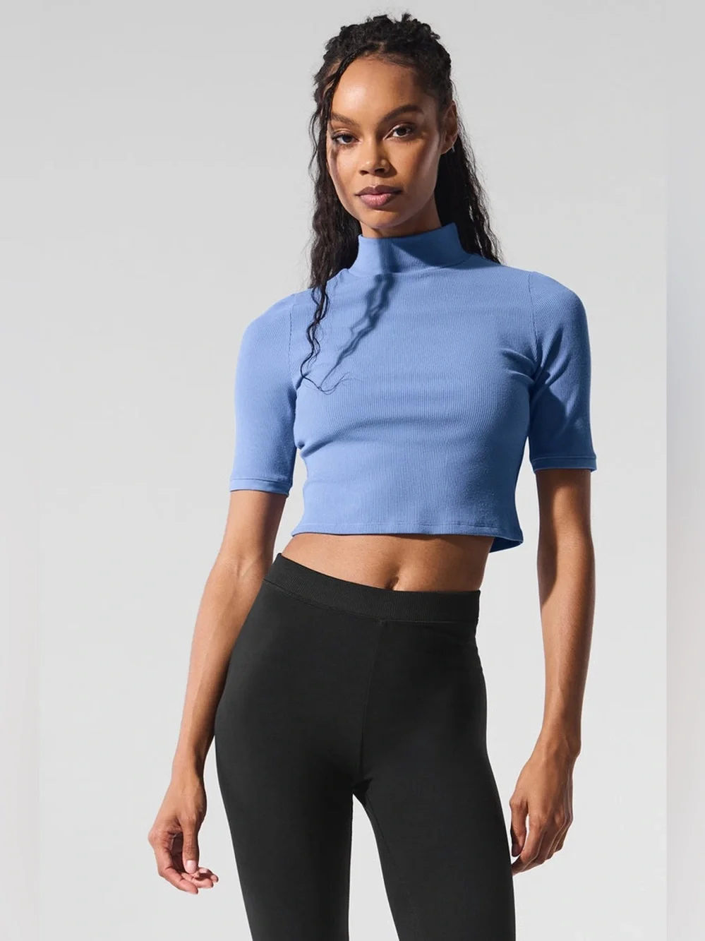 ALO Yoga Ribbed Mesh Secret Short Sleeve Size L